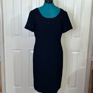 Studio 1 Woman's Black Beaded Trim Sheath Career Cocktail Shift Dress (183)